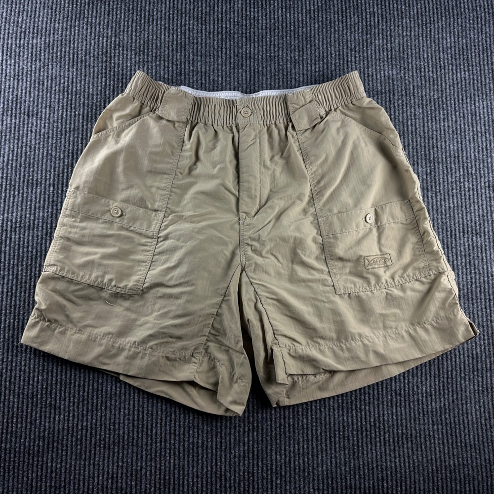 AFTCO Bluewater Mens Fishing Shorts Tan Khaki Cargo Pliers Pocket Size 32